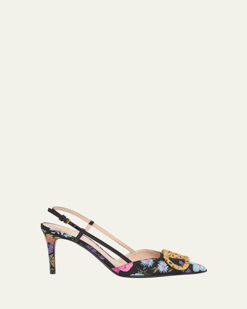 VLOGO Pointed Floral Satin Pumps